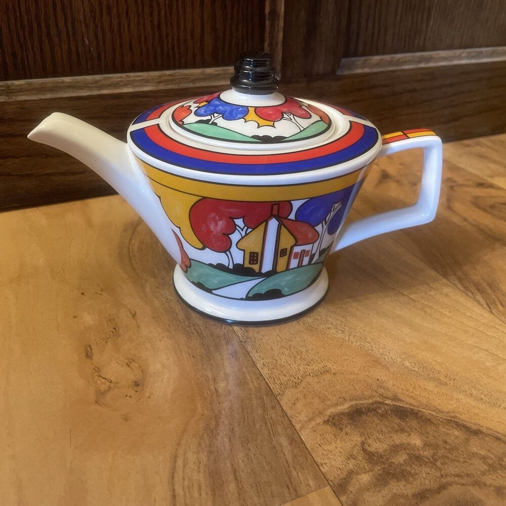 Vintage Sadler Art Deco Colorful Tea Pot Inspired By Clarice Cliff England